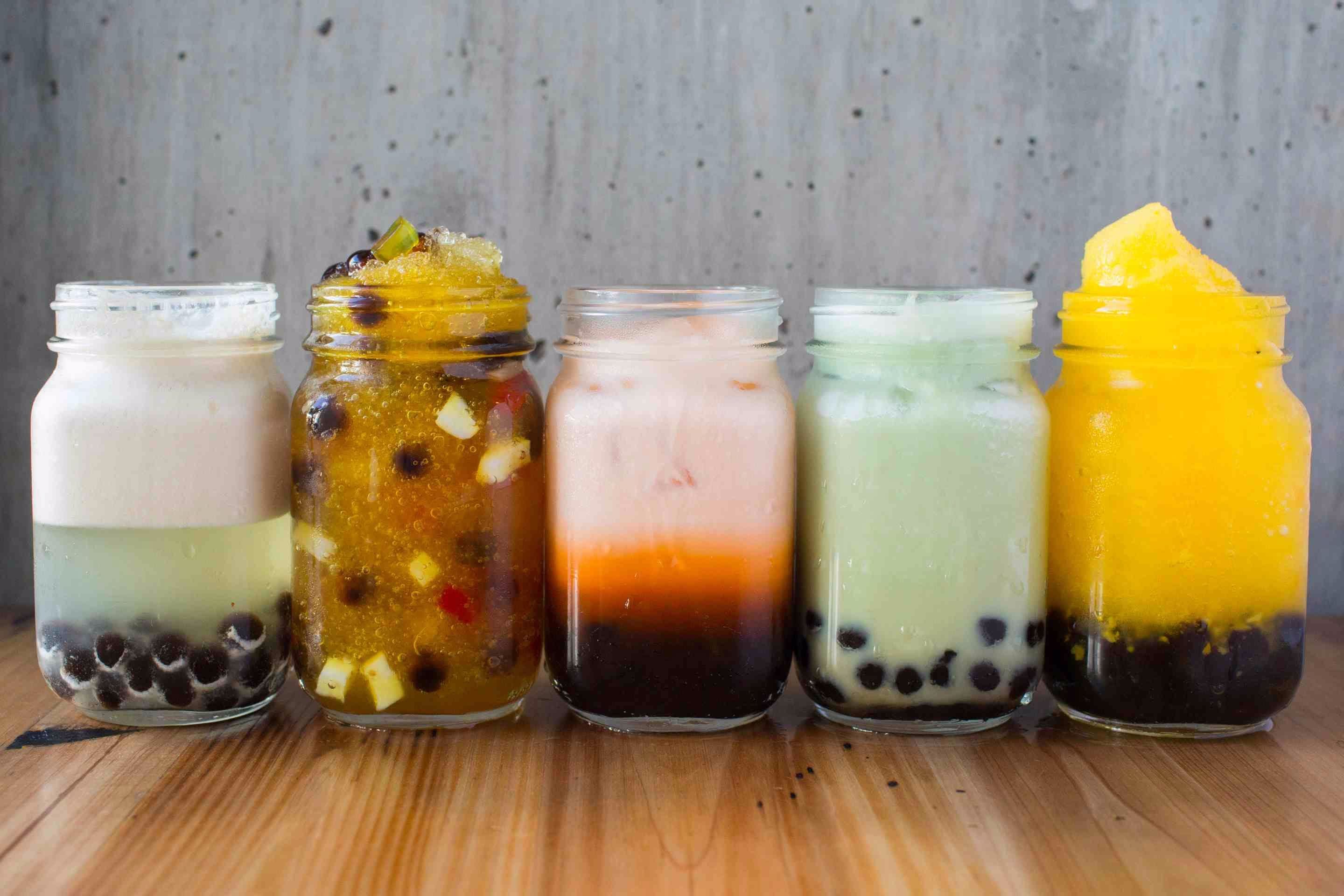 A colourful line-up of Oreebubbles bubble teas
